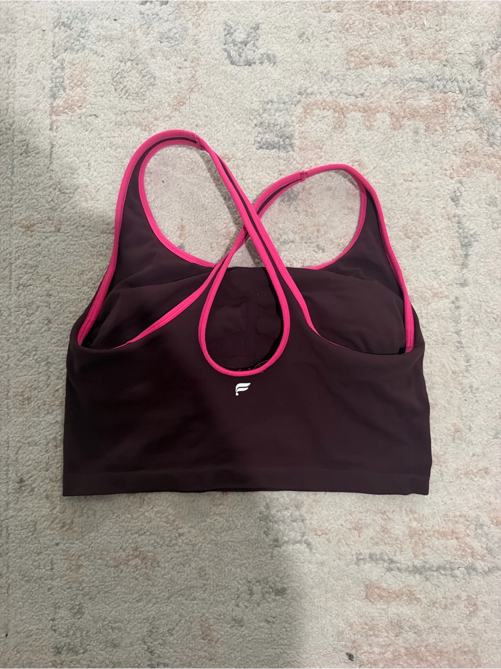 Fabletics Burgundy Sports Bra with Pink Trim